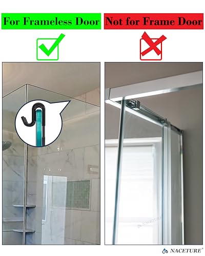 NACETURE Double Shower Door Hooks - Shower Hook Over The Door Towel Hook for Frameless Glass, Bathroom Hooks for Squeegee Rack, Robe, Organize (Black 2 Pack) - style: Black 2 Pack