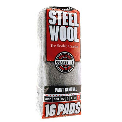 Homax Rhodes American Paint Removal Steel Wool, Coarse Grade #3, 16 Pads - size: 16 Pads, style: Coarse Grade #3
