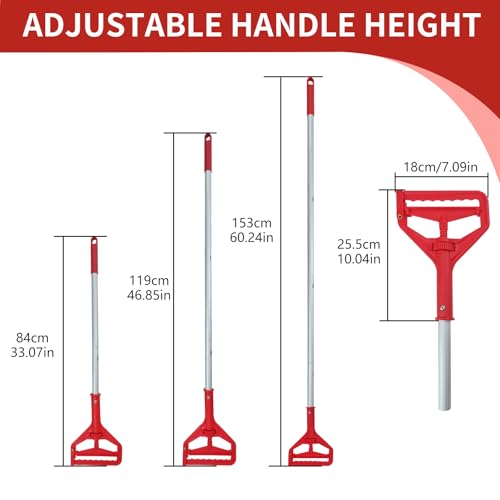 Mop Handle Commercial Heavy Duty Commercial Mop Handle Mop Pole & Mop Stick Replacement Aluminum Industrial Mop Handle with Threaded Clamping Device, Suitable for Cotton & Fiber Mop Heads - color: Red
