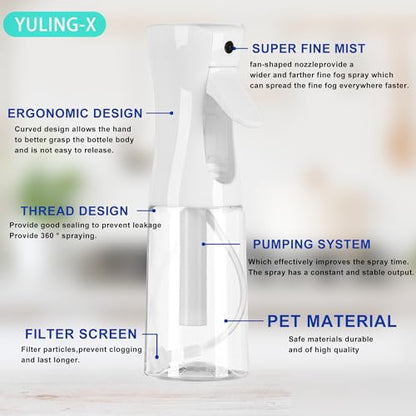 hair spray bottle, ultra-fine spray continuous spray bottle (200ml/6.8oz), used for hair design, vegetation, cleaning and skin care - empty, reusable (White) - color: White