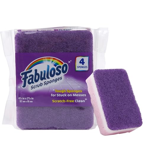 Fabuloso Scratch-Free Kitchen Dish Sponges Purple Cellulose Scrubber Sponge with Scouring Pad Dishes Pots Pans Counters and Sinks Tough on Messes 4.25 x 2.75 x 1.25 in 4 Count Single Pack Value - color: Purple, size: 4 Count (Pack of 1)