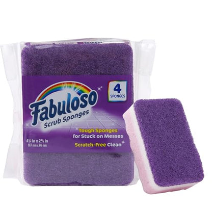 Fabuloso Scratch-Free Kitchen Dish Sponges Purple Cellulose Scrubber Sponge with Scouring Pad Dishes Pots Pans Counters and Sinks Tough on Messes 4.25 x 2.75 x 1.25 in 4 Count Single Pack Value - color: Purple, size: 4 Count (Pack of 1)