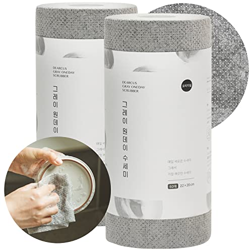 DEARCUS Gray One Day Scrubber - No Odor Dishcloths for Washing Utensils, Cookware, & Cooktop – Multipurpose Lint Free Cleaning Cloths for Kitchen Made of PP - for One Day Use, 2 Pack 120 Sheets - style: 2 Pack 120 Sheets