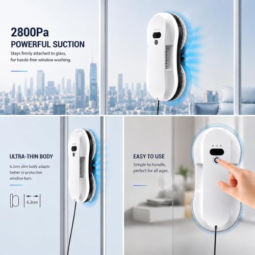 RINLAIN Window Cleaning Robot, 2026 Upgraded Robot Window Cleaner with 2700-3300Pa Variable Suction, Dual-Side Spray & Edge Detection for Glass Mirrors