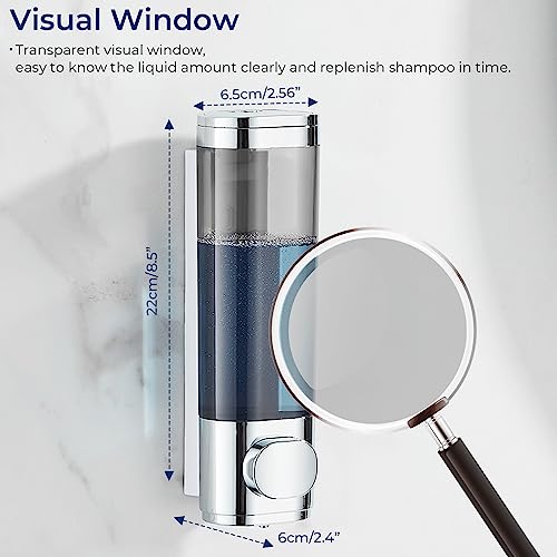 Pollock Shampoo and Conditioner Dispenser Wall Mounted, Shower Soap Dispenser 2 Chamber No Drill, Shampoo Dispenser for Shower, Body Wash Dispenser for Bathroom, Large Capacity, (Silver DG1 Chamber) - color: Silver Dg1 Chamber
