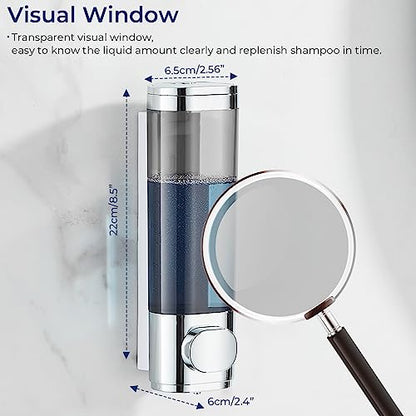 Pollock Shampoo and Conditioner Dispenser Wall Mounted, Shower Soap Dispenser 2 Chamber No Drill, Shampoo Dispenser for Shower, Body Wash Dispenser for Bathroom, Large Capacity, (Silver DG1 Chamber) - color: Silver Dg1 Chamber