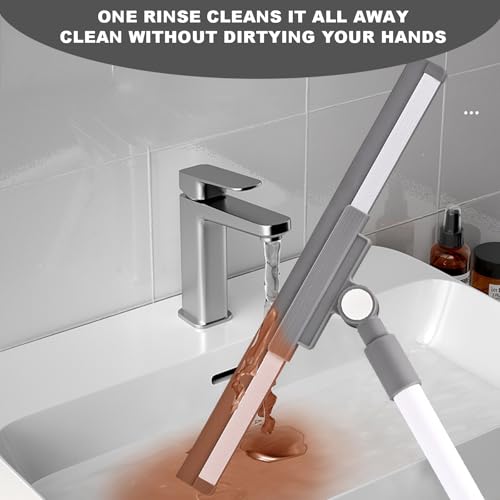 Floor Squeegee - 52 Inch Adjustable Long Handle 14.2 Inch Rubber Blade 180° Rotatable Head Heavy Duty Squeegee Broom for Floor Window Bathroom Tile Garage Concrete Shower Patio (White) - color: White