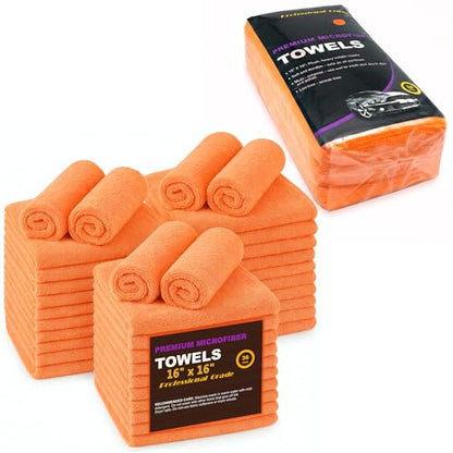 Orange Large Microfiber Cleaning Towels, 36-Pack Dual-Sided Ultra Soft Plush Washcloth, Professional Grade Premium Microfiber Detailing Cloths, Car, Household and Commercial (Orange, 16" x 16") - color: Orange