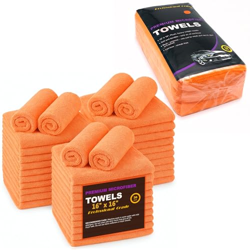 Orange Large Microfiber Cleaning Towels, 36-Pack Dual-Sided Ultra Soft Plush Washcloth, Professional Grade Premium Microfiber Detailing Cloths, Car, Household and Commercial (Orange, 16" x 16") - color: Orange