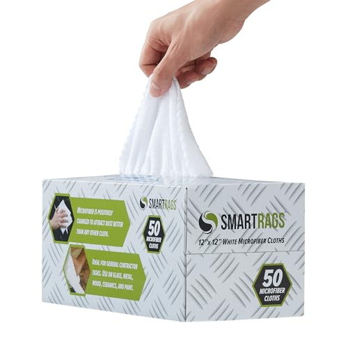 Arkwright Smart Rags Microfiber Cleaning Cloths, Pack of 50 in a Box, Lint Free 180 GSM Reusable Towels for Auto, Office and Household Cleaning, 12 x 12 in, White - color: White, size: 12 x 12 in
