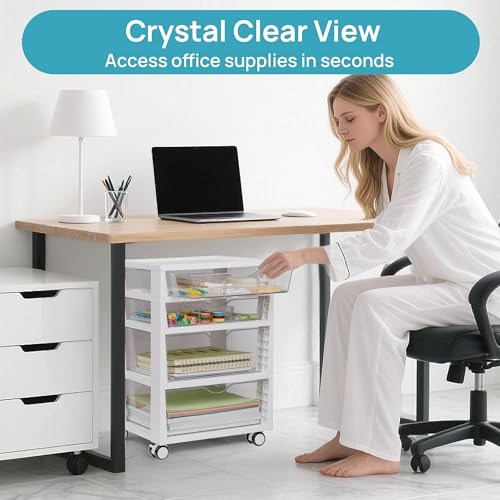 Vtopmart Plastic Drawer Storage Rolling Cart with Wheels, 4-Tier Drawer Organizer for Art Crafts Supplies, Home Office Supplies, Toys, Under Desk Storage for Office, Craft Room, Bedroom, Classroom - style: 4 Tier 4 Drawers