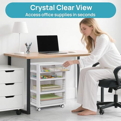 Vtopmart Plastic Drawer Storage Rolling Cart with Wheels, 4-Tier Drawer Organizer for Art Crafts Supplies, Home Office Supplies, Toys, Under Desk Storage for Office, Craft Room, Bedroom, Classroom - style: 4 Tier 4 Drawers