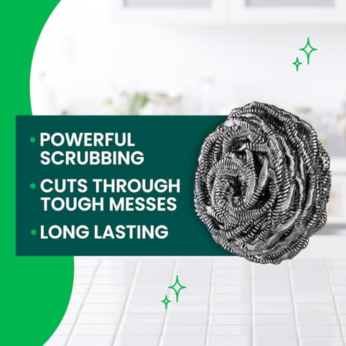 Scotch-Brite Stainless Steel Scrubbers, Ideal for Uncoated Cookware, 16 Scrubbers