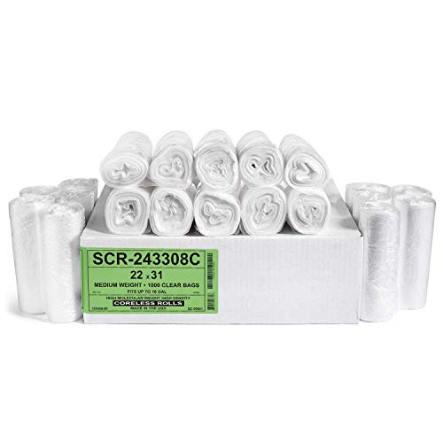 Aluf Plastics SCR-243308C 12-16 Gallon Trash Bags - (Commercial 1000 Pack) - Source Reduction Series Value High Density 8 Micron (equiv) Gauge - Intended for Home, Office, Bathroom, Paper, Styrofoam - color: Clear, style: 12-16 Gal, 8 Micron Equiv, 1000 C