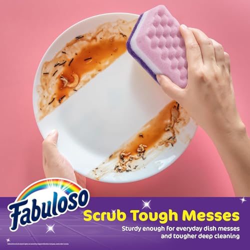 Fabuloso Scratch-Free Kitchen Dish Sponges Purple Cellulose Scrubber Sponge with Scouring Pad Dishes Pots Pans Counters and Sinks Tough on Messes 4.25 x 2.75 x 1.25 in 4 Count 2 Pack Extended Supply - color: Purple, size: 4 Count (Pack of 2)