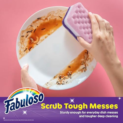 Fabuloso Scratch-Free Kitchen Dish Sponges Purple Cellulose Scrubber Sponge with Scouring Pad Dishes Pots Pans Counters and Sinks Tough on Messes 4.25 x 2.75 x 1.25 in 4 Count 2 Pack Extended Supply - color: Purple, size: 4 Count (Pack of 2)