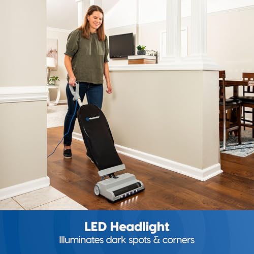 Vacmaster UB0402 Commercial Vacuum Cleaner Ultra-Lightweight 14L Capacity Bagged Upright Vac with LED Headlight and 2-Speed Setting Powerful Suction for Pets, Carpets & Hard Floor - color: Gray