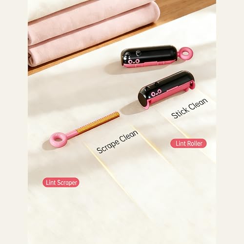 Reusable Mini Travel Lint-Roller, Extra Sticky Washable Lint Rollers for Pet Hair, Portable Lint-Remover for Clothes, Pet Hair Remover Sofa Carpet Car Purse Household (Black Pink Cat) - color: Black Pink Cat