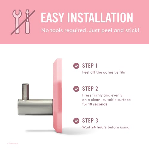 Sud Scrub® Antimicrobial Shower Hook, Self Adhesive Hooks for Shower Wall, Heavy Duty Removable Wall Hooks, Stick On Hooks for Hanging, Bathroom Towel Hook (Pink) - color: Pink