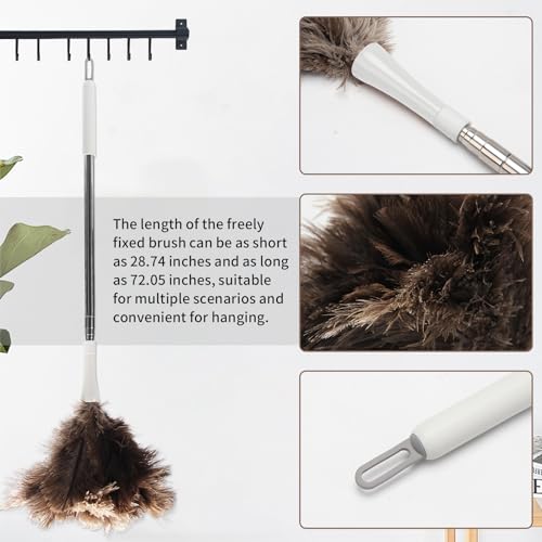 Ostrich Feather Duster Pole 28 to 72 Inch,Extendable Feather Duster Used for Home Cleaning Ceilings Furniture Fans - size: 28"-72"