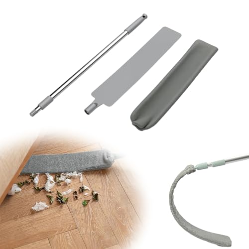Retractable Gap Dust Cleaner with Reusable Dusting Cloths, Bendable Flexible Duster with Extension Pole, Wet & Dry Sweeper Stick Dusters for Gap Cleaning Under Furniture (Grey) - color: Gray