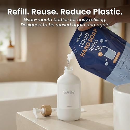 MaisoNovo Glass Hand Soap Dispenser | Dish Soap Dispenser for Kitchen | 16.9oz White Bottles with White Bamboo Pump | Bathroom Lotion Dispenser - color: Single White Bottle/White Bamboo Pump