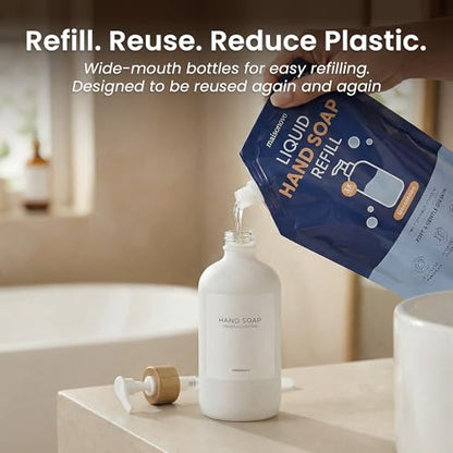 MaisoNovo Glass Hand Soap Dispenser | Dish Soap Dispenser for Kitchen | 16.9oz White Bottles with White Bamboo Pump | Bathroom Lotion Dispenser - color: Single White Bottle/White Bamboo Pump