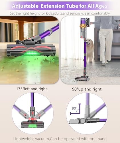 Cordless Vacuum Cleaner, 650W 55KPA 70Mins Anti-Tangle Wireless Vacuum,Rechargeable Vacuum with Green Light,Powerful Stick Vacuum for Home Carpet/Hardwood Floors,Purple