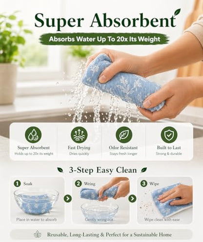 10 PCS Leaf Print Swedish Dishcloths for Kitchen 100% Biodegradable, Reusable Cellulose Sponge Cloths Ultra Absorbent, Eco Friendly Cleaning Towels Dishcloths for Washing Dishes & General Cleaning - color: 10 Pcs-leaf Print