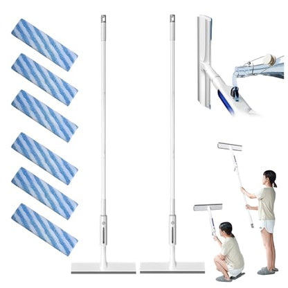 Atlodas Squeegee for Window Cleaning with Spray, Squeegee Window Cleaning Kit with Sprayer, 46-inch Extension Pole, Dual Side Mist Retractable Window Removable Glass Cleaning Mop (2 pcs) - color: 2 Pcs