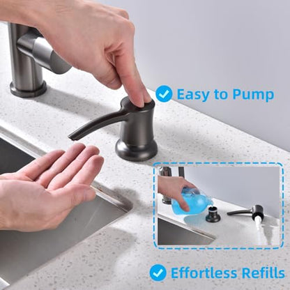 Soap Dispenser for Kitchen Sink, Built in Sink Soap Dispenser Black Stainless Dark Gray ABS Pump Head Gunmetal Gray with 11 Ounce Soap Bottle - color: Gray