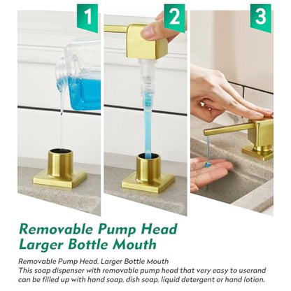 CREA Brushed Gold Soap Dispenser for Kitchen Sink, Kitchen Soap Dispenser Gold Square Built in Sink Soap Dispenser for Bathroom with 17 OZ Bottle - color: Gold, style: Square