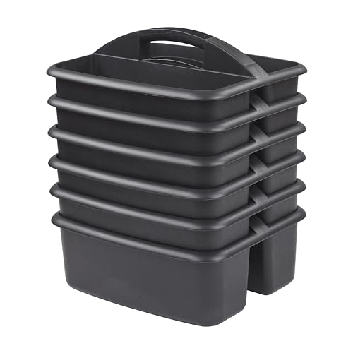 ECR4Kids 2-Compartment Large Plastic Caddy, Multipurpose Organization, Black, 6-Pack - color: Black