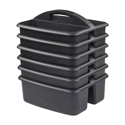 ECR4Kids 2-Compartment Large Plastic Caddy, Multipurpose Organization, Black, 6-Pack - color: Black