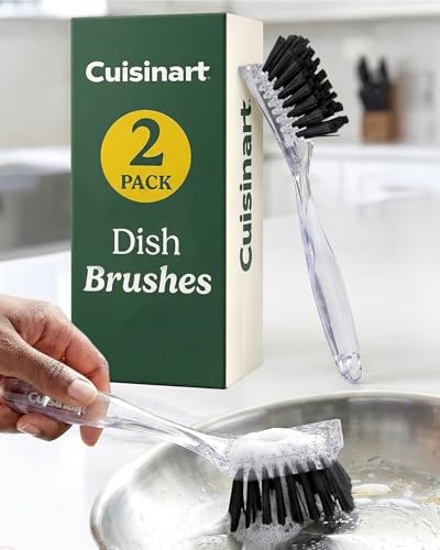 Cuisinart Dish Brush with Handle 2 Pack – Kitchen Scrub Brush for Dishes, Pots & Pans, Non-Scratch Dish Scrubber, Firm Bristles for Sink & Cookware, Comfortable Grip for Everyday Cleaning - color: Rectangular- Black