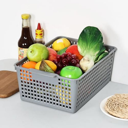 Farmoon Grey Plastic Weave Organizer Basket, 3 Packs Plastic Storage Baskets