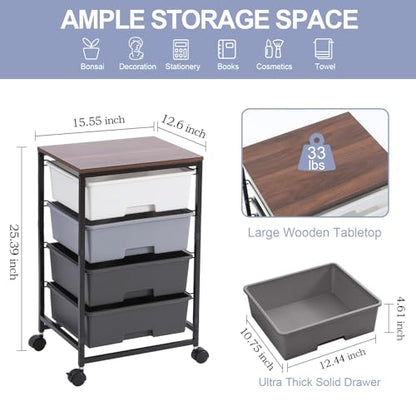 SYKIARIOL Utility Cart with 4 Drawers,Rolling Storage Cart with Drawers,Light Grey - color: Light Grey