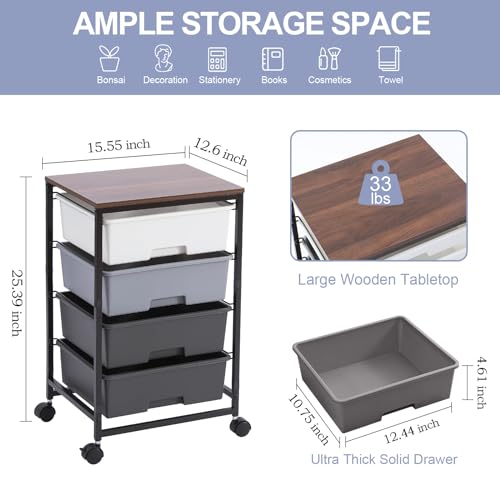 SYKIARIOL Utility Cart with 4 Drawers,Rolling Storage Cart with Drawers,Light Grey - color: Light Grey