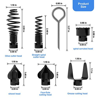 FEITON 7PCS Drain Cleaner Combination Cutter Head Set,16mm Manganese Steel Spring Automatic Locking Drain Dredging Cutter Head Accessories for Drain Cleaning Machines - color: Cutter Head 7PCS