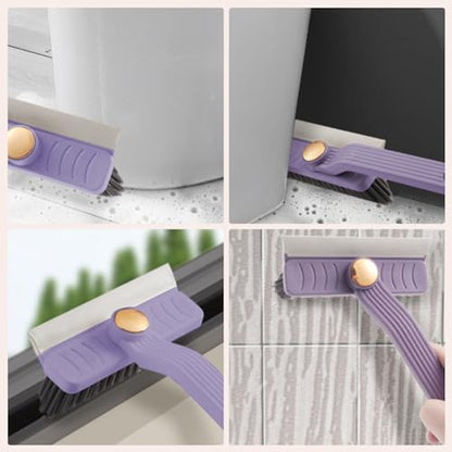 Cleaning Brush 3 in 1 360-degree Rotating Quick Drying Floor Scrubber with Hard Bristle Crevice Cleaning Brush for Kitchen, Bathroom, Pool (Purple)
