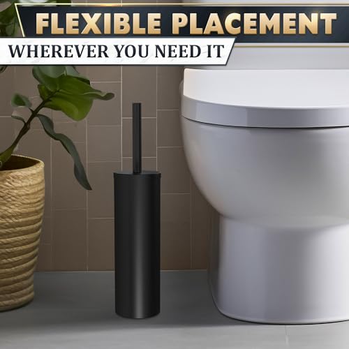 Black Toilet Brush and Holder Set - Scratch Resistant Black Toilet Bowl Brush and Holder with Soft Bristles Replaceable Head, Protection from Splashes, and Compact Design - for Effective Cleaning - color: Black