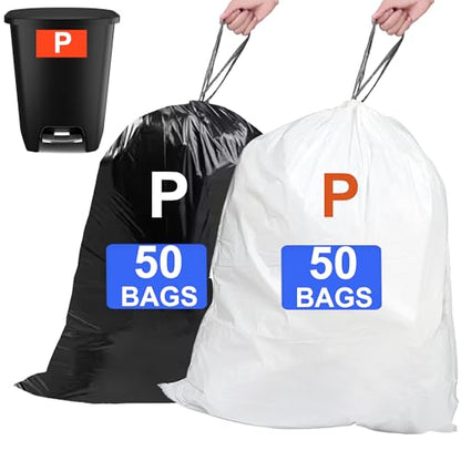 Code P 100 Count 16 Gallon-20 Gallon Compatible with simepIehuman Code P Heavy Duty Drawstring Trash Bags 1.2 MIL THICK White Garbage Can Liners Heavy Duty Trash Bags Black & White GRAND SAVE! - color: for Code P Black & White
