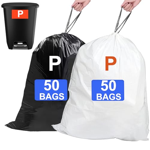 Code P 100 Count 16 Gallon-20 Gallon Compatible with simepIehuman Code P Heavy Duty Drawstring Trash Bags 1.2 MIL THICK White Garbage Can Liners Heavy Duty Trash Bags Black & White GRAND SAVE! - color: for Code P Black & White