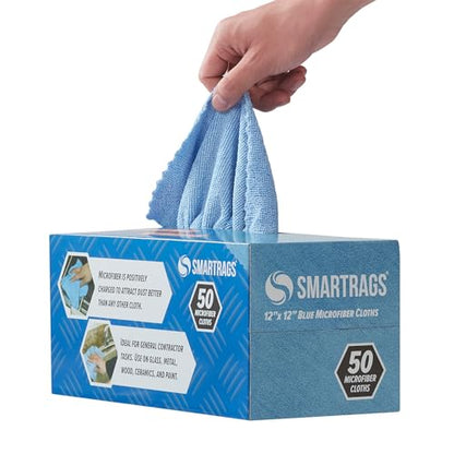 Arkwright Smart Rags Microfiber Cleaning Cloths, Pack of 50 in a Box, Lint Free 180 GSM Reusable Towels for Auto, Office and Household Cleaning, 12 x 12 in, Blue - color: Blue, size: 12 x 12 in