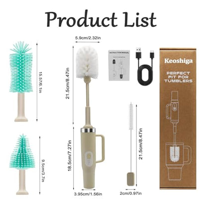 5 in 1 Electric Bottle Brush Cleaner Compatible Stanley Bottle Brush Straw Cleaner Multifunction Rechargeable IPX6 Waterproof Extra Long Design for Stanley Cup, Sports Bottle and More (Beige) - color: Beige