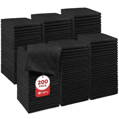 Orighty Washcloths Bulk, 200 Pack Highly Absorbent & Soft Feel Microfiber Face Towels, Multi-Purpose Wash Cloths & Hand Towels for Bathroom, Hotel, Spa, and Gym, 12x12 Inch, Black - color: Black