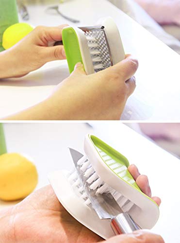Non-Slip Blade Brush, Knife Cleaner, ABS Cutlery Cleaner, Green Double Sided Bristle Scrubber for Kitchen Chopsticks Fork Spoon Knives Washing by Doxishruky (Green, 1pc) - size: 1 Count (Pack of 1)