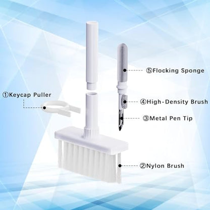 5 in 1 Keyboard Cleaning Brush Kit,Multifunctional Earbuds Cleaner with Keycap Puller,Cleaning Tools for Mechanical Keyboard,PC Laptop and Earphone (White) - color: White