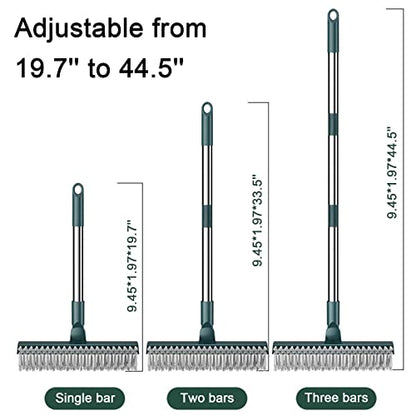 Floor Scrub Brush, 3 in 1 Scrape Brush Stiff Bristle Shower Scrubber, 44.5'' Retractable Long Handle Gap Floor Brush Kitchen Crevice Cleaning Brush can Wipe Multi-Purpose Cleaning Floor Brush
