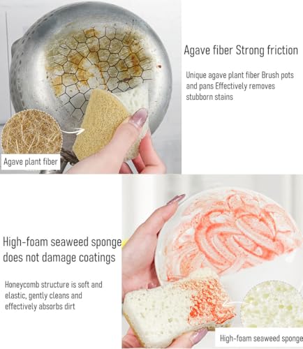 6 Count Non-Scratch Dish Sponges Kitchen, Cleans Fast Without Scratching, Dual Sided Kitchen Sponges, Long Lasting Cleaning Sponges for Dishes,Easy to Dry and Reusable-Brown Wave-Shaped